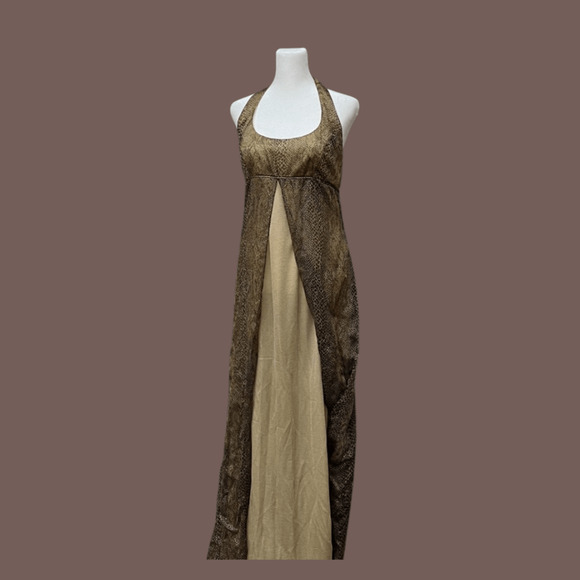 Morgan and Co Maxi Dress | Brown Metallic Halter | Size 9/10 | Vintage - Picture 1 of 5